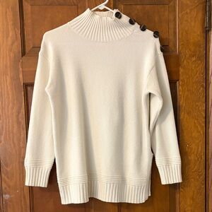 Anthropologie Cream Turtleneck Sweater with Button Accents